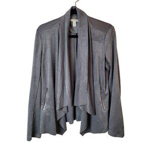 Dana Buchman Women's Jacket Size M Navy Blue Faux Suede Drape Open Zip Pockets